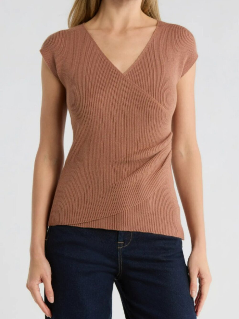 MAX STUDIO Cap Sleeve Wrap Sweater Rose Gold